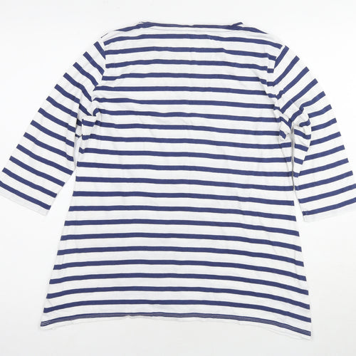 Marks and Spencer Women’s 3/4 Sleeve White Striped T-Shirt