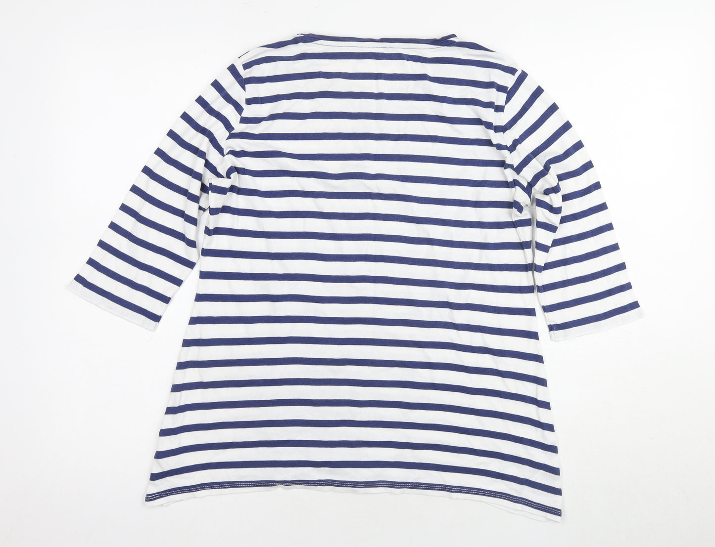 Marks and Spencer Women’s 3/4 Sleeve White Striped T-Shirt