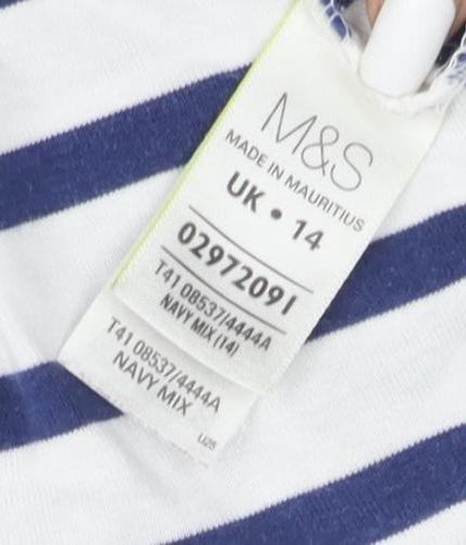 Marks and Spencer Women’s 3/4 Sleeve White Striped T-Shirt