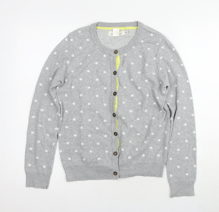 H&M Girls Grey Polka Dot Cardigan Jumper Size 14