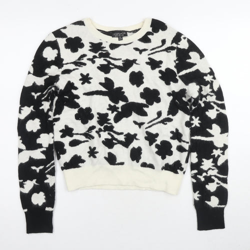 Topshop Women's Black & White Floral Pullover Jumper Size 12