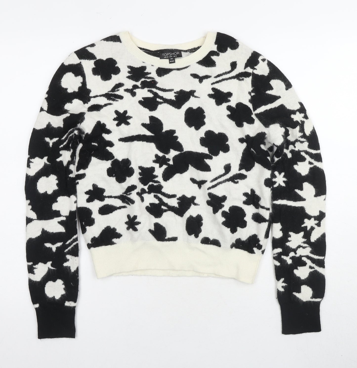 Topshop Women's Black & White Floral Pullover Jumper Size 12