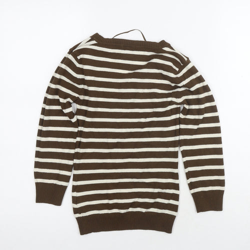 H&M Women's Brown Striped V-Neck Jumper XS