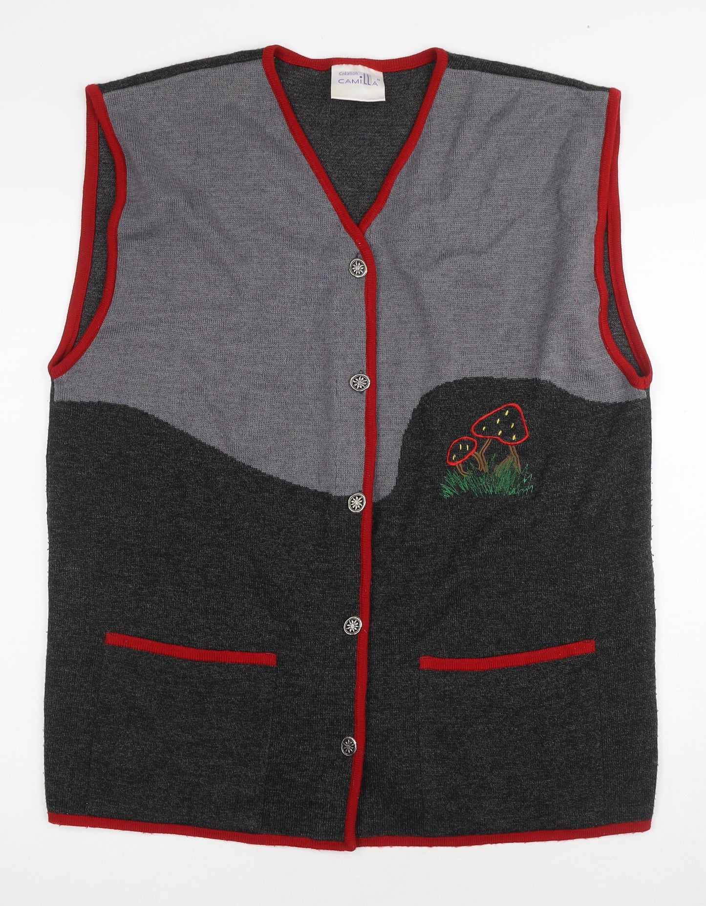 Création Camilla Women’s Grey Vest, Size 16, Embroidered