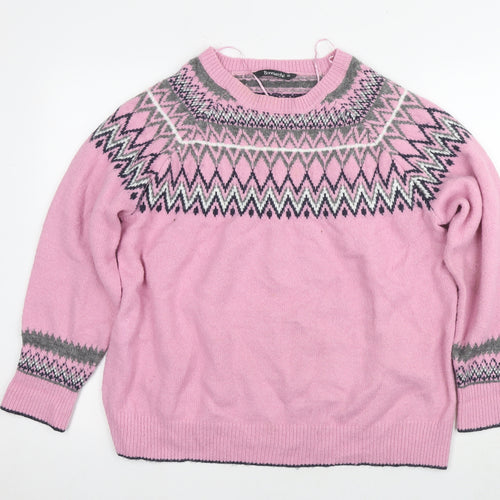 Bornrich Women's Pink Fair Isle Pullover Jumper Size 20