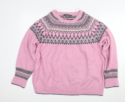 Bornrich Women's Pink Fair Isle Pullover Jumper Size 20