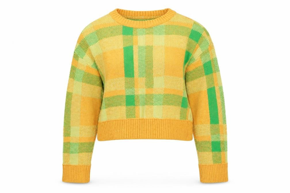 Front view of Only Women's Multicoloured Plaid Jumper, L, Crew Neck