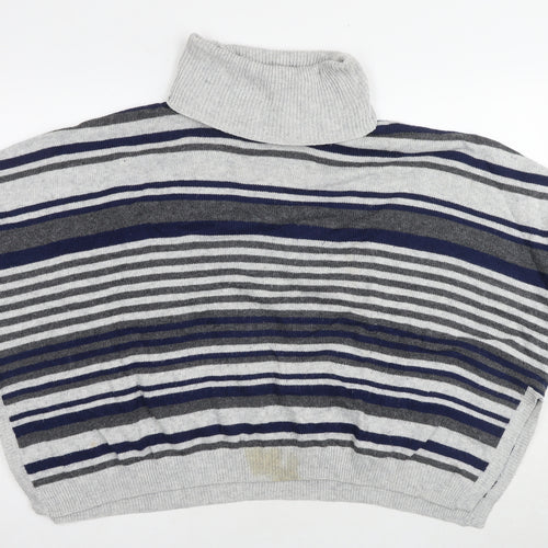 Red London Women's Grey Striped Roll Neck Pullover M