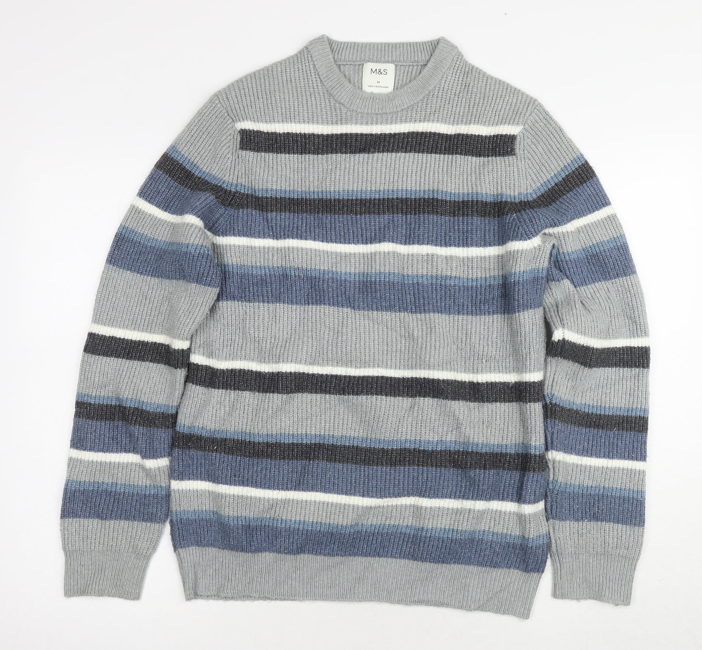 Marks and Spencer Men's Blue Striped Pullover Jumper L