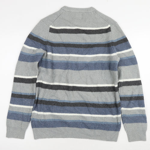 Marks and Spencer Men's Blue Striped Pullover Jumper L