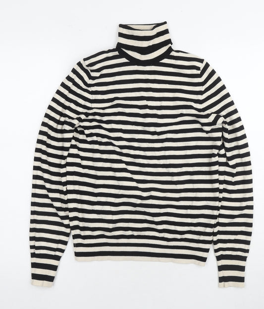 H&M Women's Black Striped Roll Neck Pullover Jumper