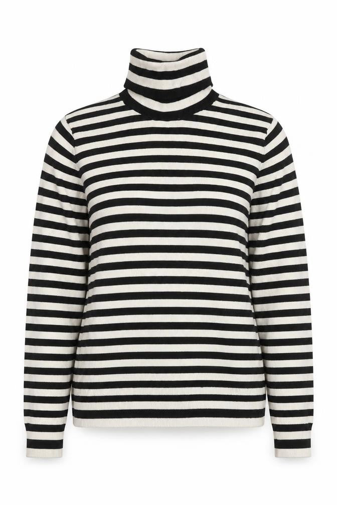 Front view of H&M Women's Black Striped Roll Neck jumper