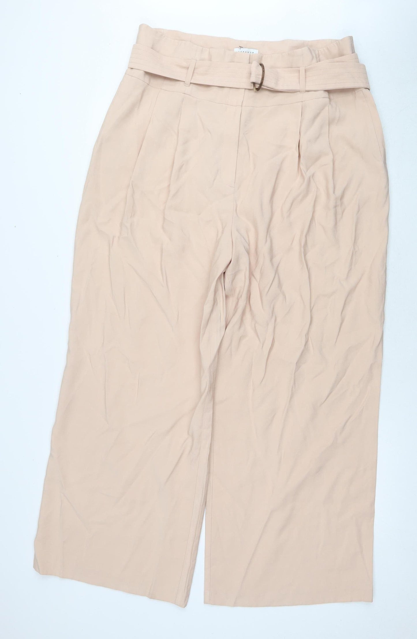 Topshop Women's Beige Wide-Leg Trousers, Size 18