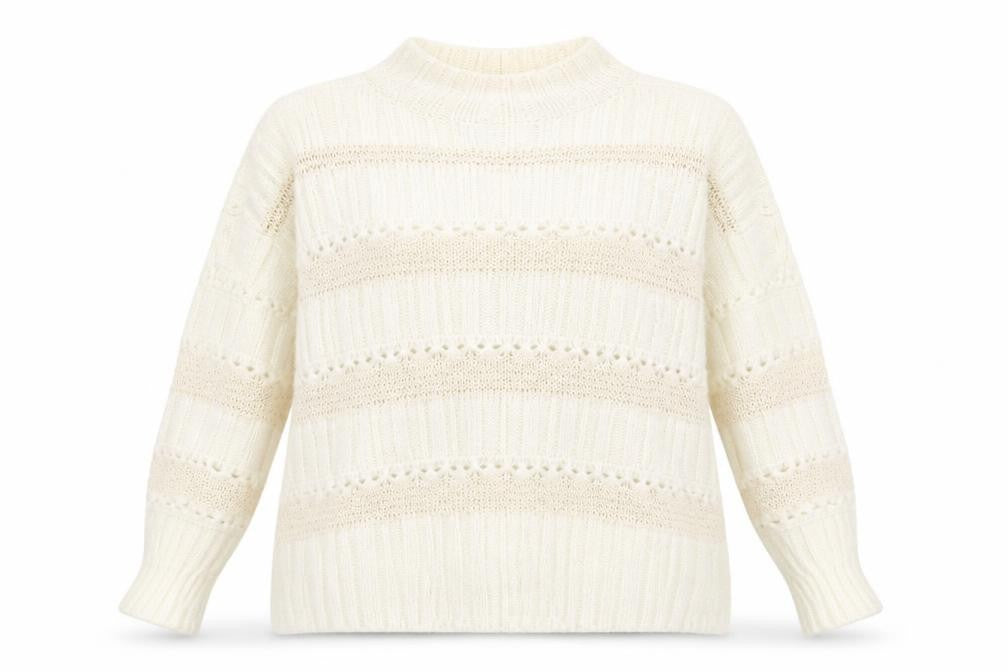 Front view of Zara Women's Ivory Mock Neck Chunky Knit Jumper M