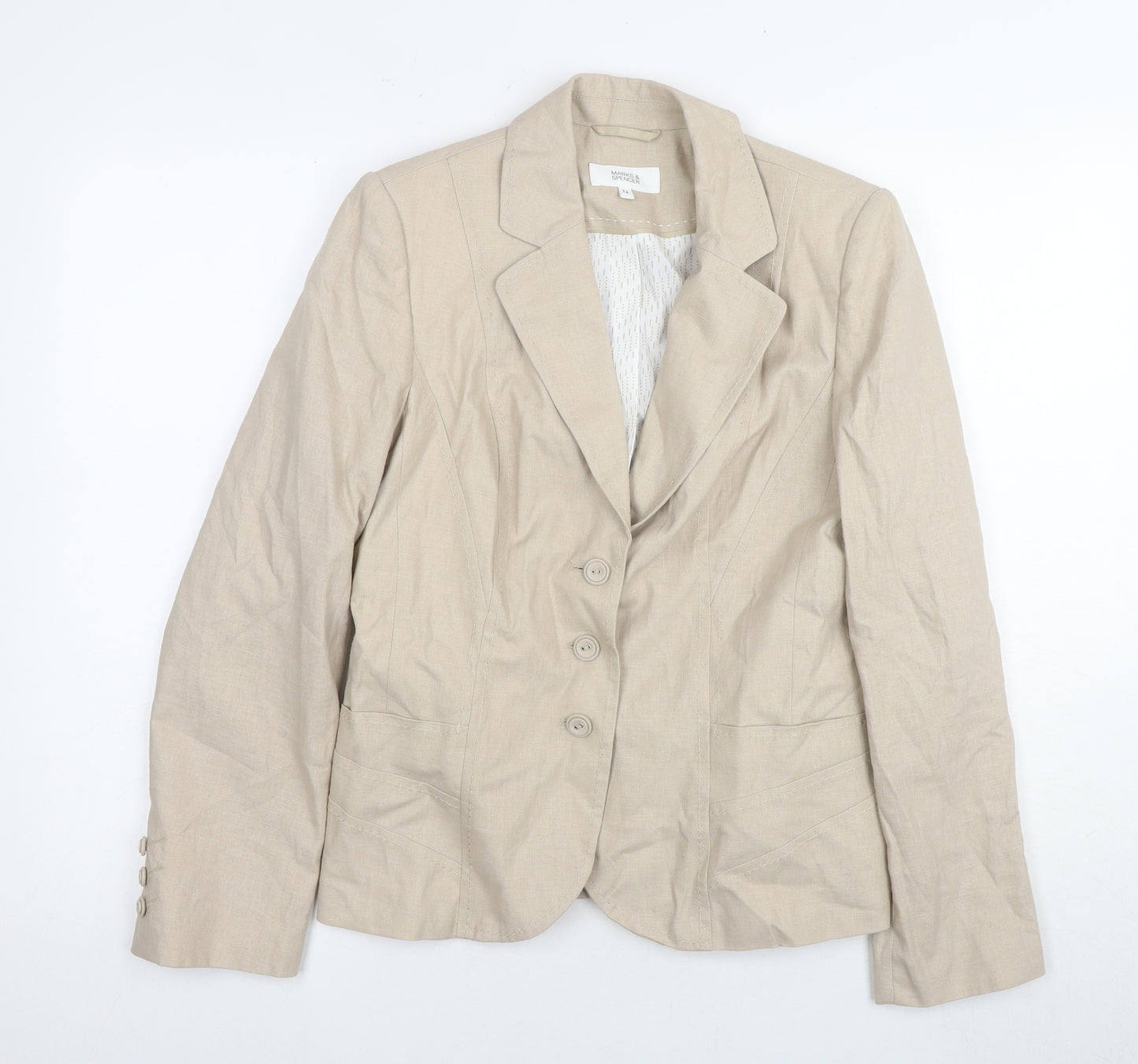 Marks and Spencer Women's Beige Linen Blazer Size 12
