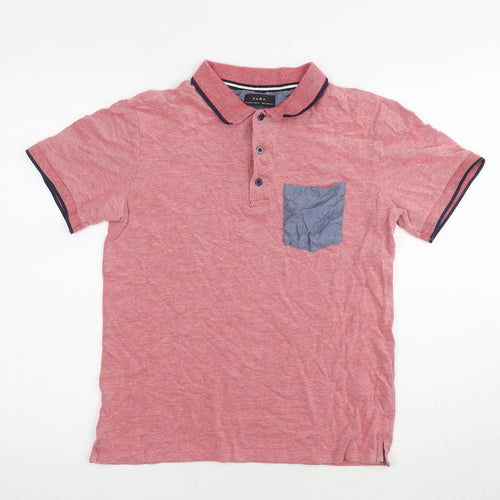 Zara Men's Red Polo Shirt - Size 12, Cotton, Casual
