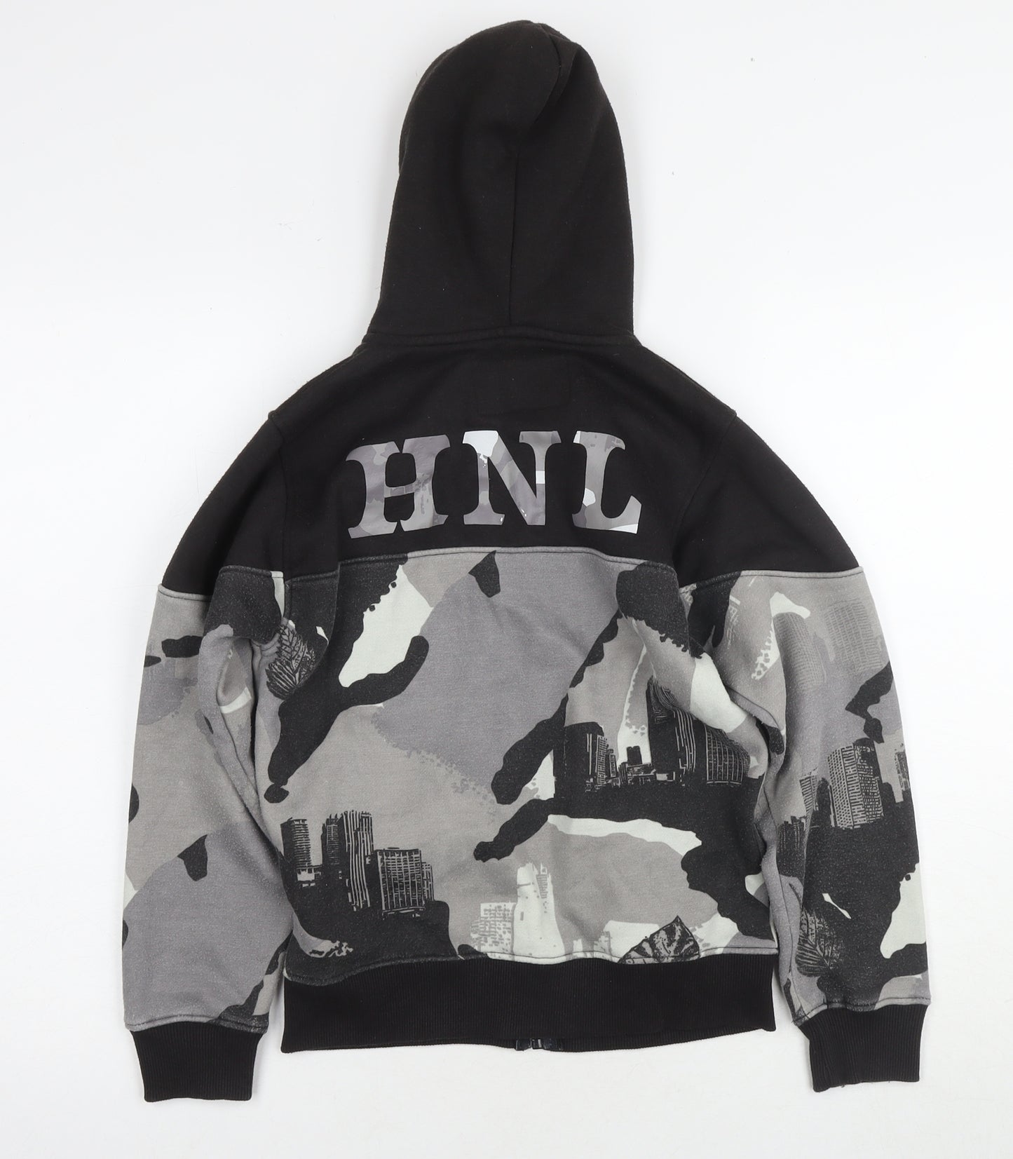 HNL Projection Boys Black Full Zip Camouflage Hoodie Size 9