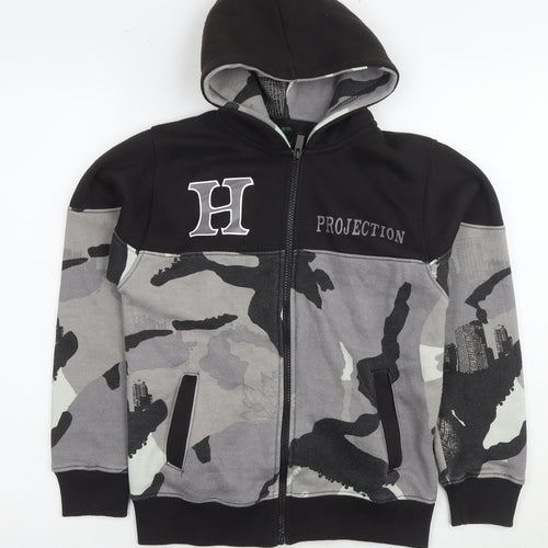 HNL Projection Boys Black Full Zip Camouflage Hoodie Size 9
