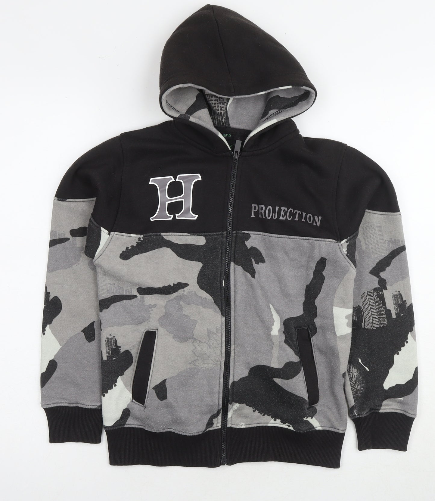 HNL Projection Boys Black Full Zip Camouflage Hoodie Size 9