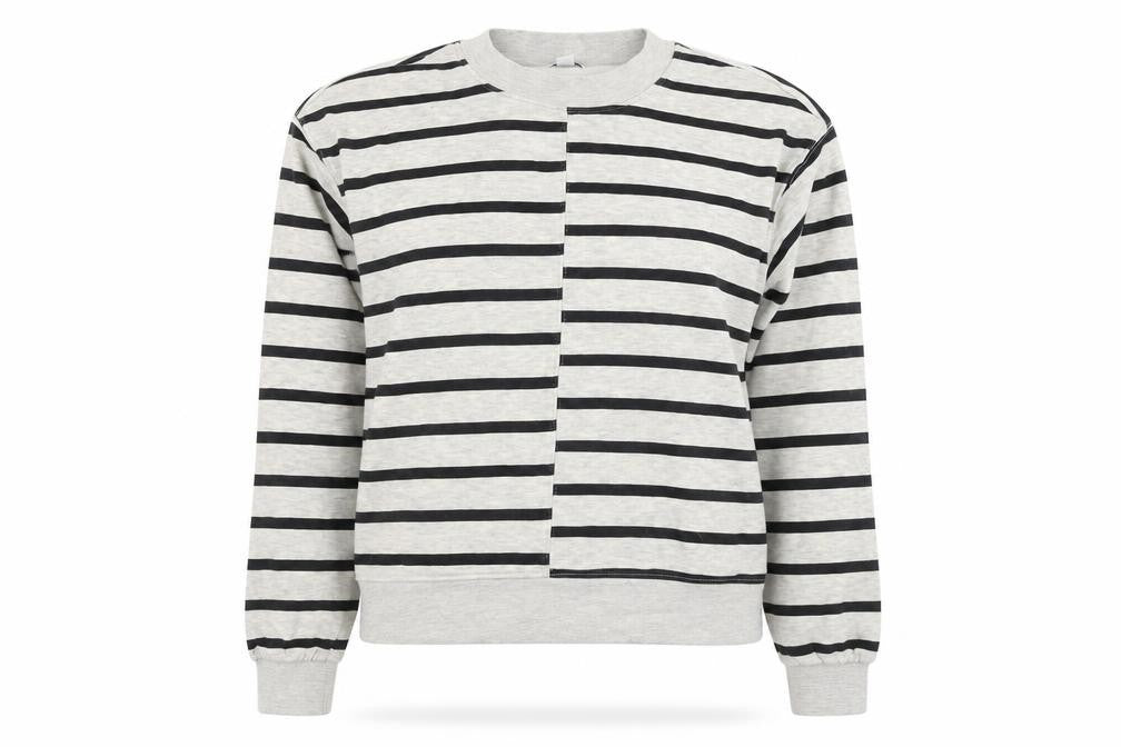 Front view of Next Women’s Grey Striped Pullover Sweatshirt S