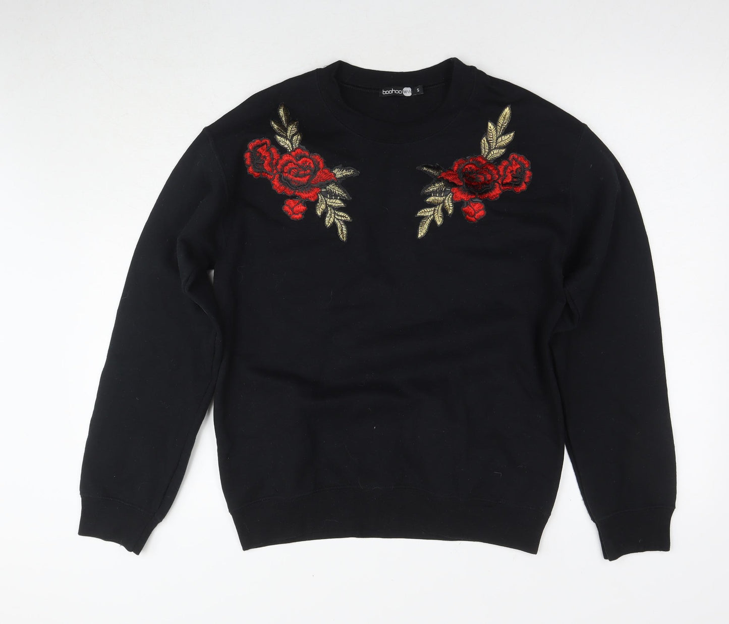 boohooMAN Men's Black Embroidered Sweatshirt Size S