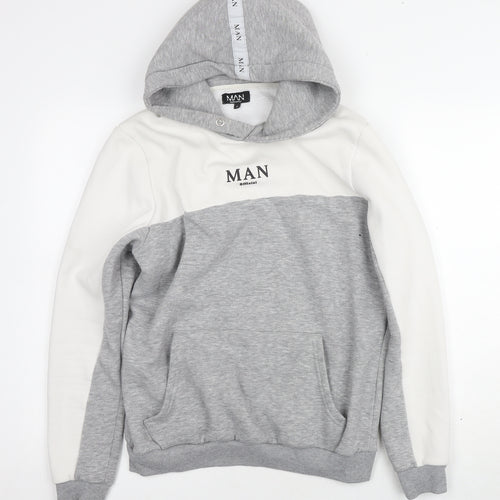 boohooMAN Men's Grey Logo Pullover Hoodie S