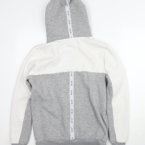 boohooMAN Men's Grey Logo Pullover Hoodie S