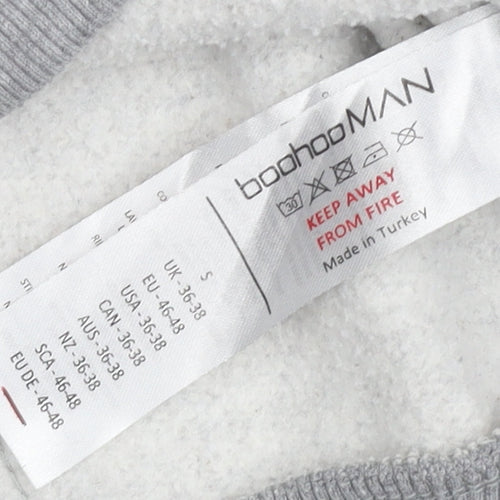 boohooMAN Men's Grey Logo Pullover Hoodie S