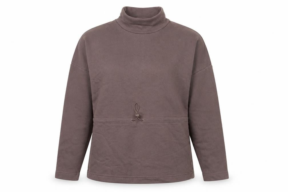 Front view of Goodmove Women's Brown High Neck Pullover Sweatshirt, size 10