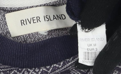 River Island Men's Blue Geometric Pullover Jumper M