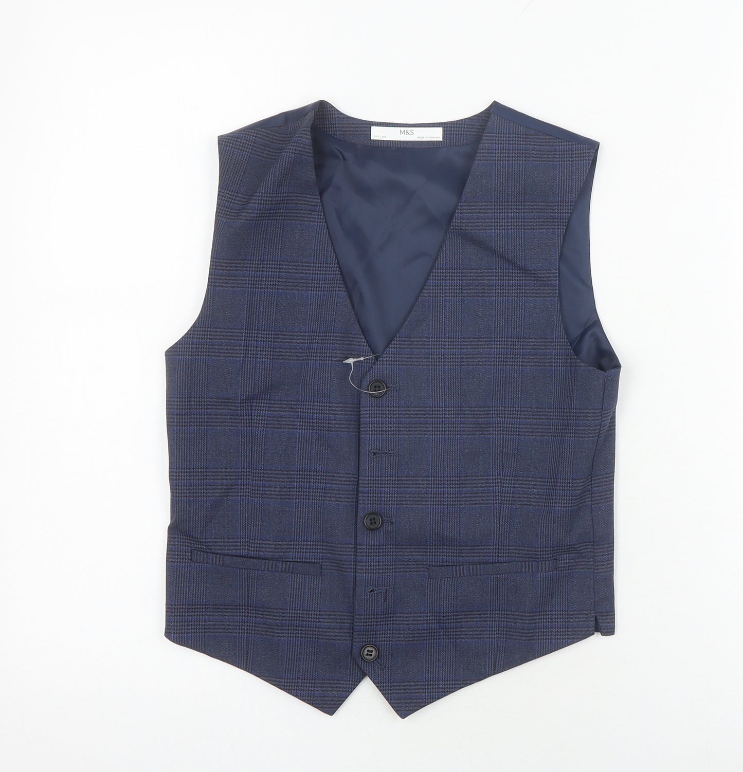 Marks and Spencer Boys' Blue Check Formal Vest 10-11 Years