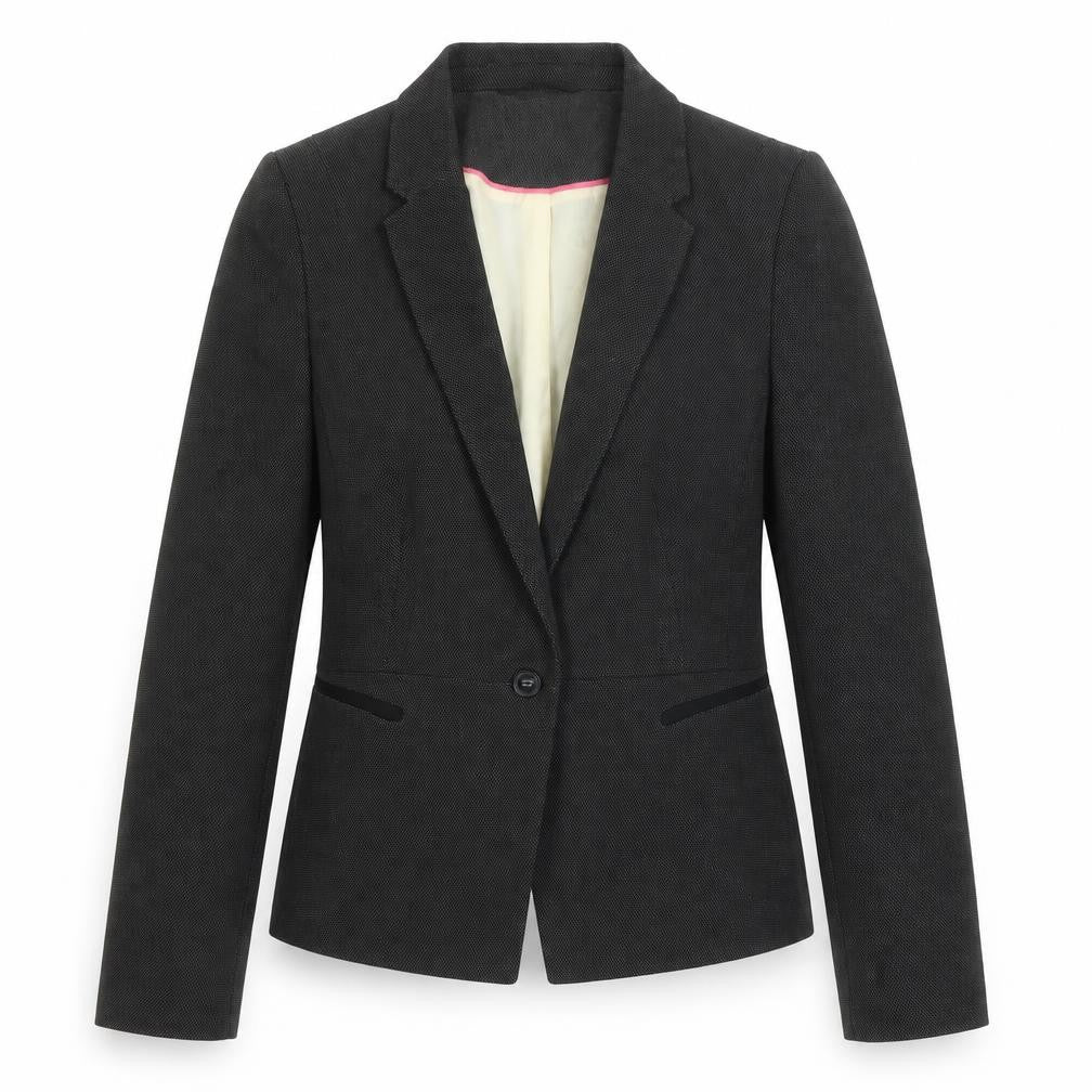 Front view of Next Women's Black Blazer UK 12 Herringbone Regular Fit