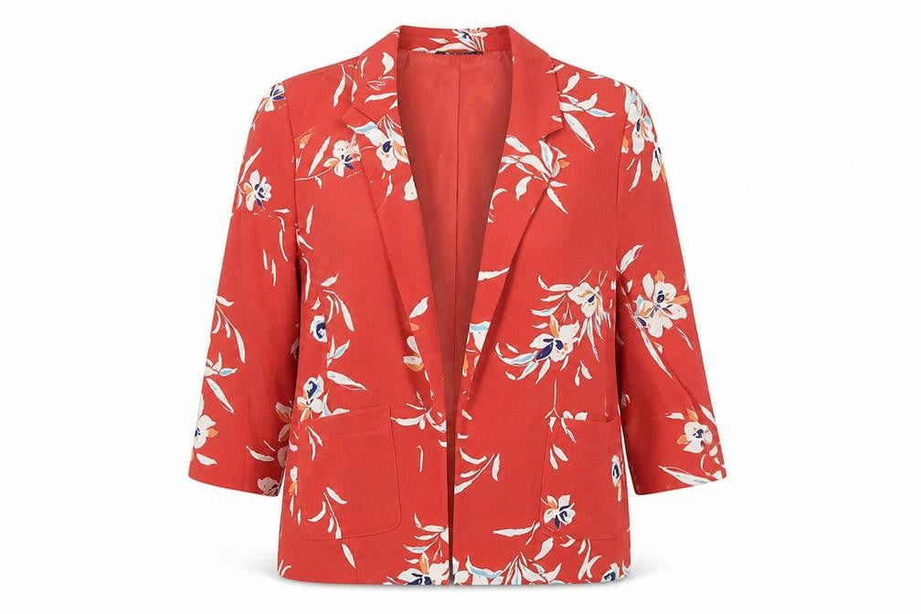 Front view of Bonmarché Women's Red Floral Blazer, size 18
