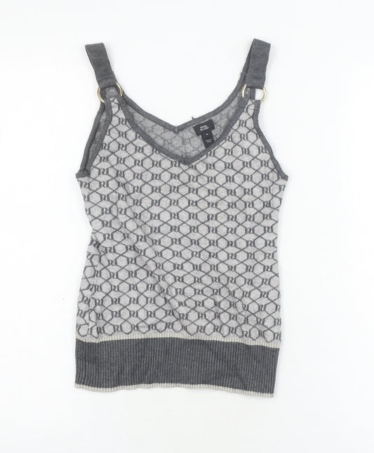 River Island Women’s Grey Tank Top Size 12 Geometric Knit