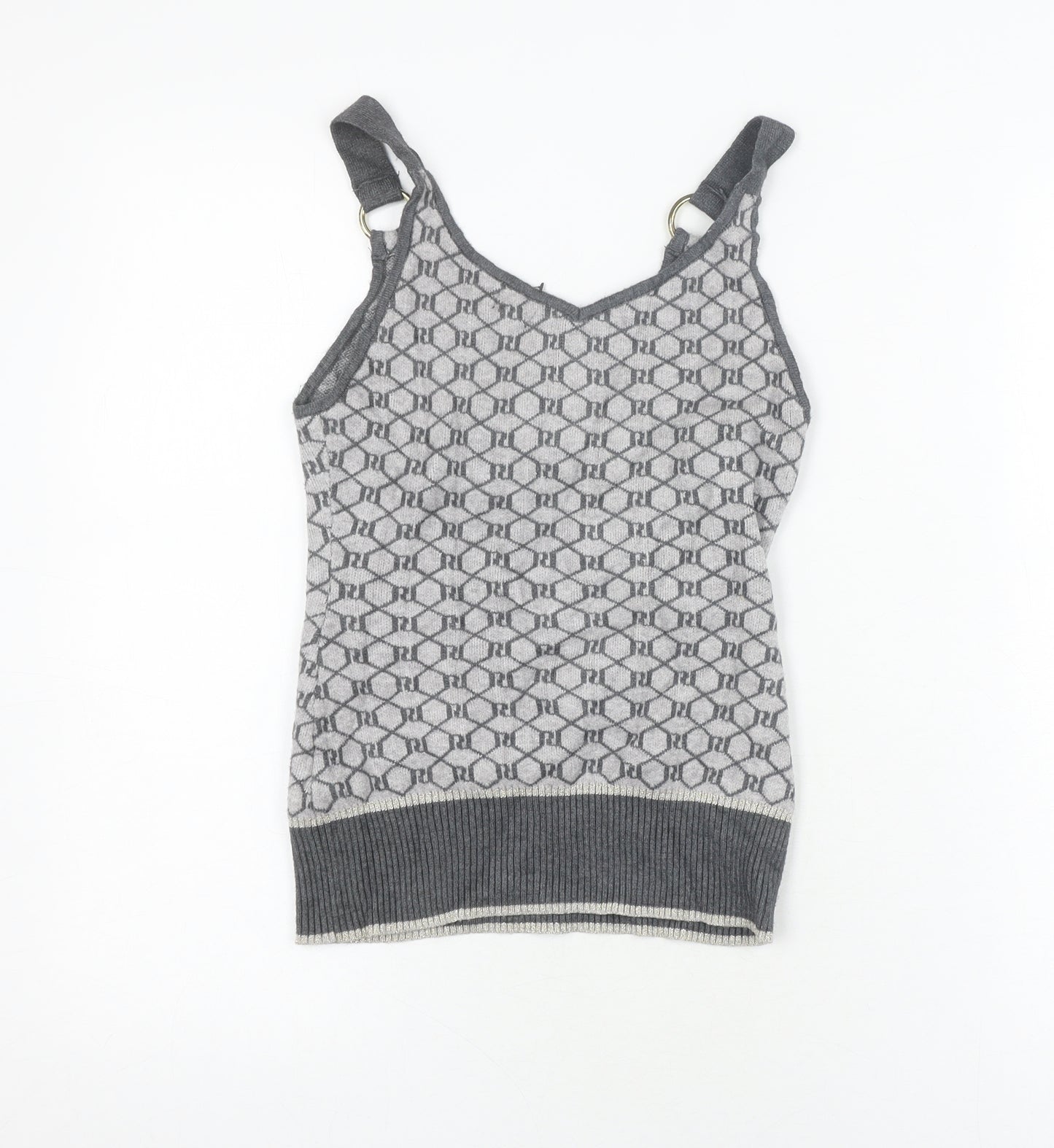 River Island Women’s Grey Tank Top Size 12 Geometric Knit