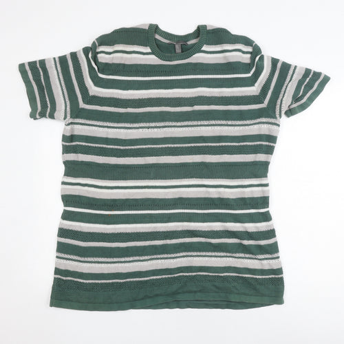 ASOS Women's Green Striped Crew Neck Jumper 2XL Tall