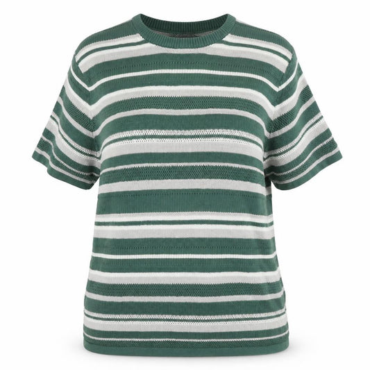 Front view of ASOS Women's Green Striped Crew Neck Jumper 2XL Tall