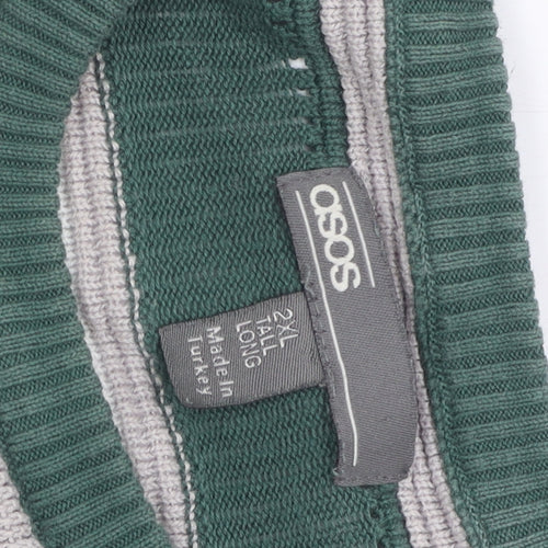 ASOS Women's Green Striped Crew Neck Jumper 2XL Tall