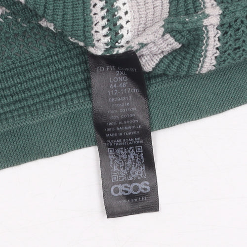 ASOS Women's Green Striped Crew Neck Jumper 2XL Tall