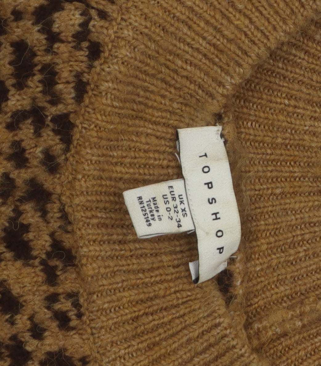 Topshop Women's XS Brown Animal Print Jumper