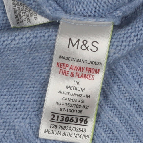 Marks and Spencer Women's Blue Roll Neck Jumper, Size M