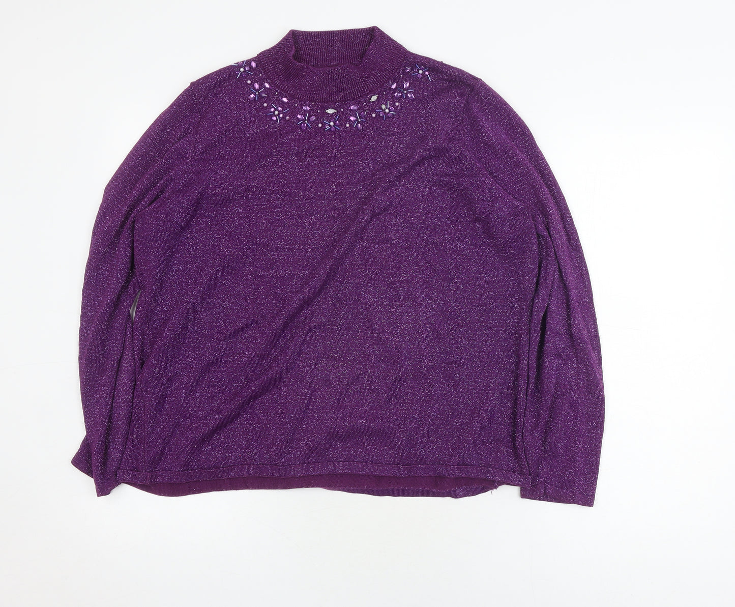 Bonmarché Women's Purple Beaded Pullover Jumper Size L