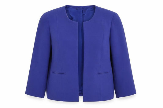 Front view of Bonmarché Women's Blue Jacket, size 16, No Button