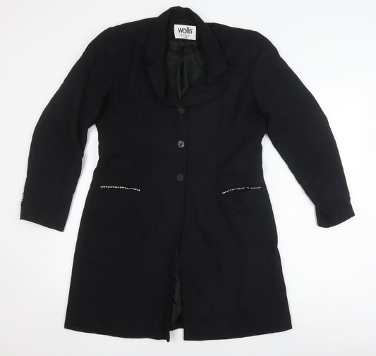 Wallis Women's Black Long Overcoat Size 10 Petites