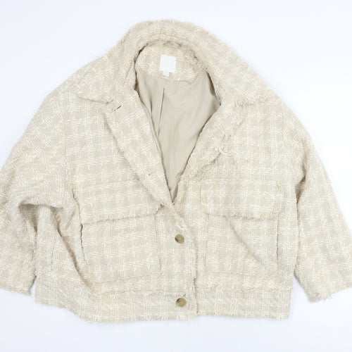 H&M Women's Beige Checked Bouclé Blazer XL
