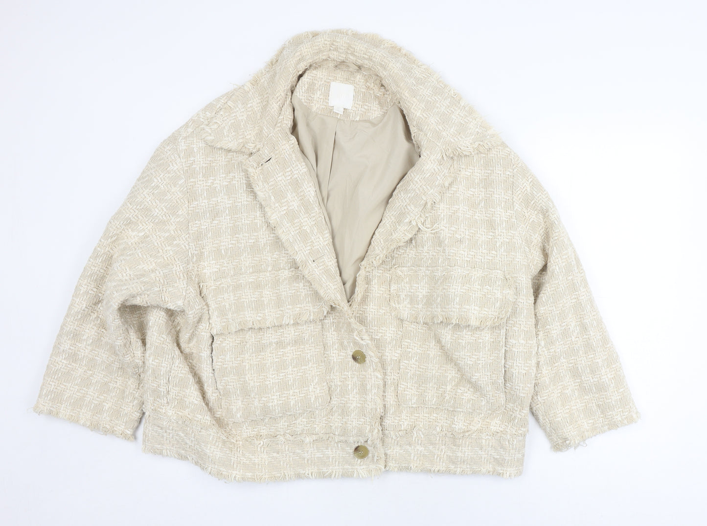 H&M Women's Beige Checked Bouclé Blazer XL