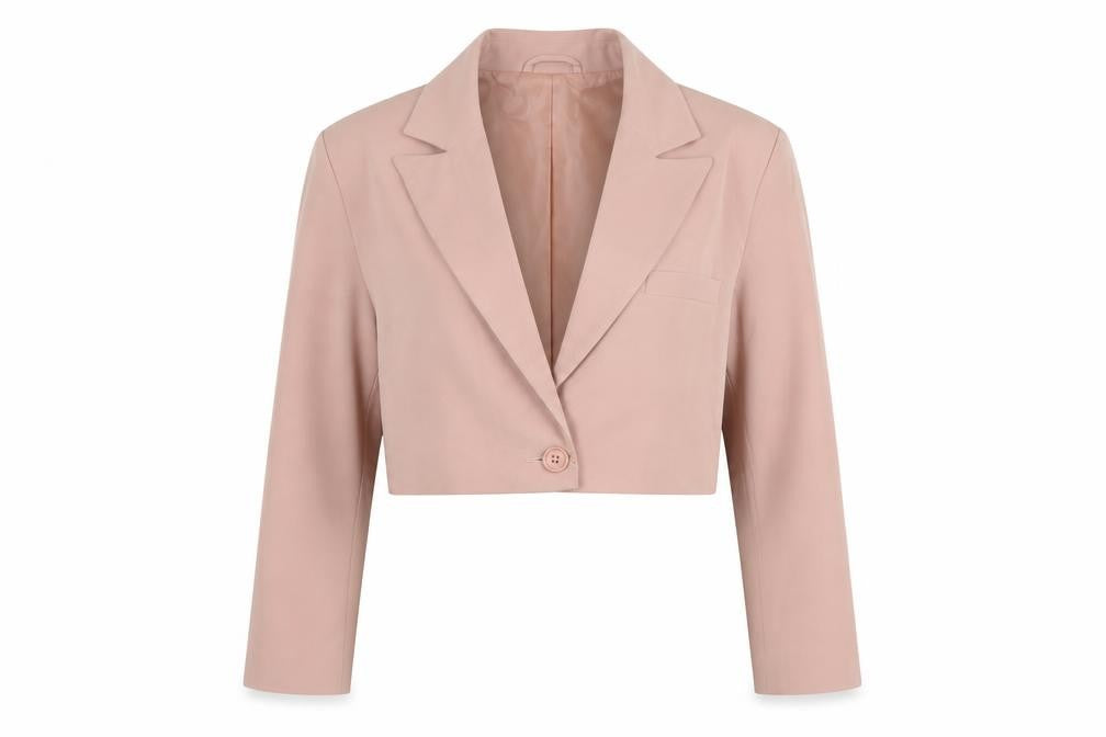 Front view of ASOS Design Women's Pink Cropped Suit Jacket M