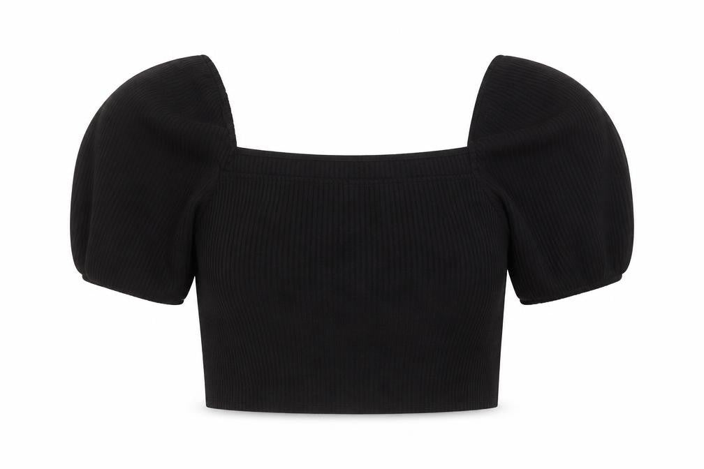 Front view of H&M Women's Black Cotton Cropped Blouse, size L