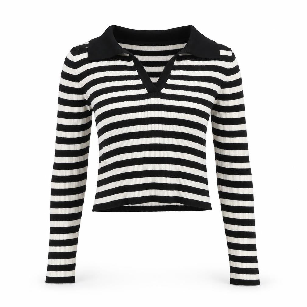 Front view of Stradivarius Women's Black Cropped Polo Top, S