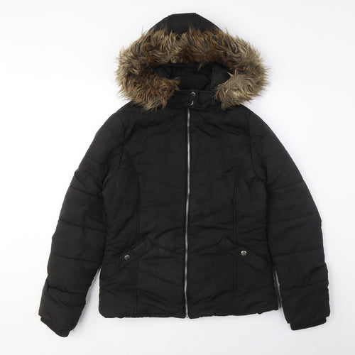 New Look Girls Black Puffer Coat 12-13 Hooded & Fur Trim